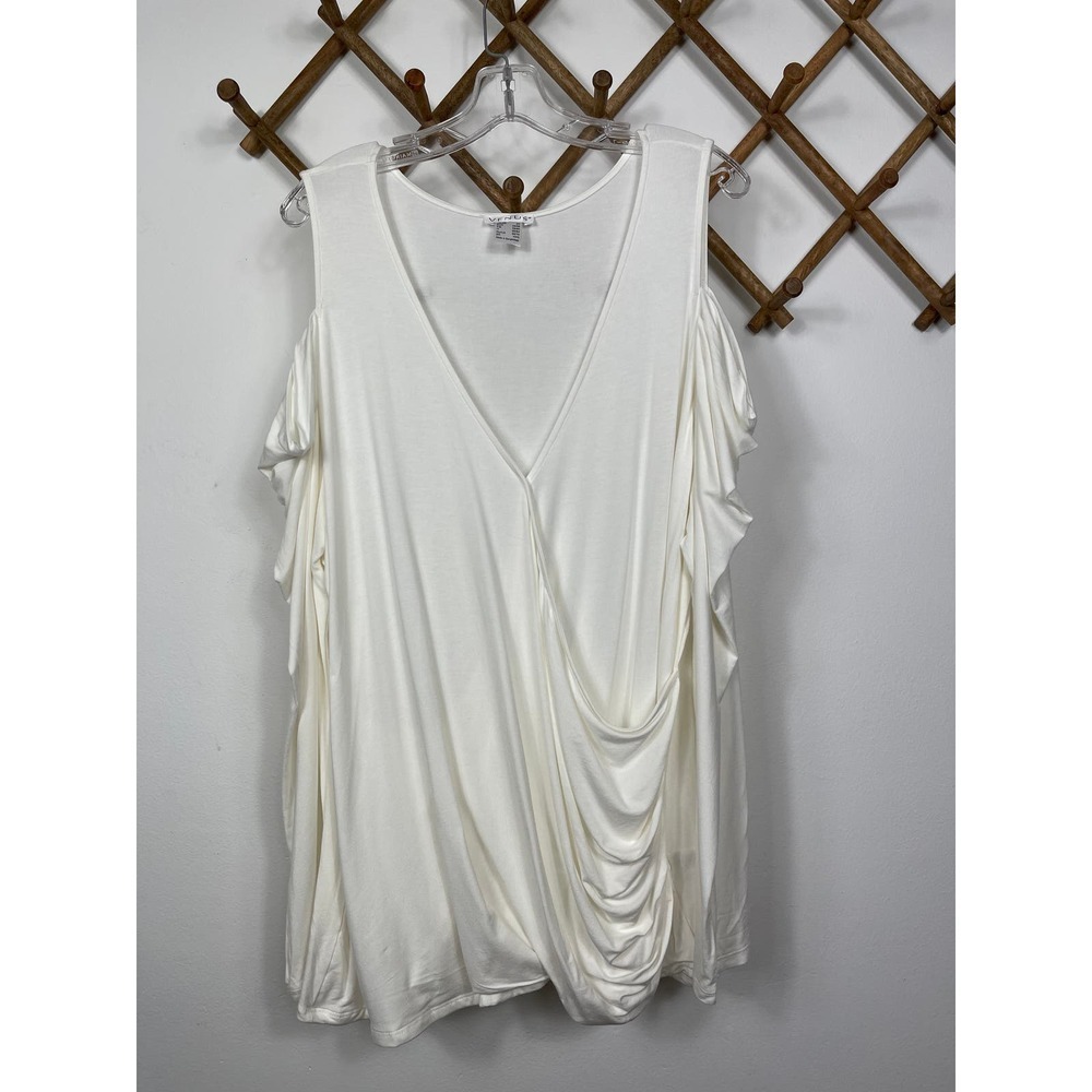 Venus Plus Size Draped SleeveTop in White Size 2X